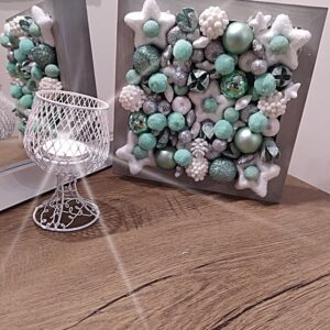 Karácsonyi led világításos 3D-s dekoráció, pasztell menta-fehér színvilágban,20x20 cm,
