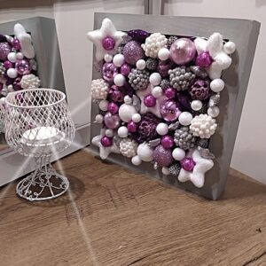 Karácsonyi led világításos 3D-s dekoráció, lila-pink-fehér színvilágban,20x20 cm,