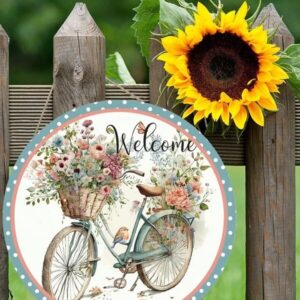 Ajtó dekoráció, biciklis Welcome felirattal, 30 cm