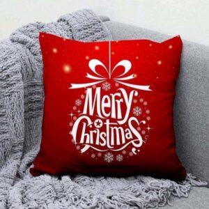 Karácsonyi mintás díszpárna (huzat+töltet) modern, piros alapon Merry Chritsmas felirattal. 45x45 cm